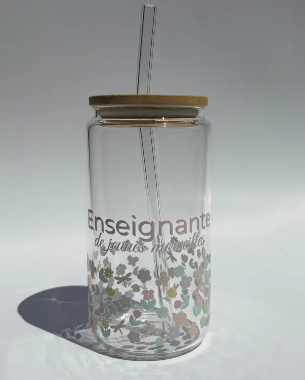 C.C CRÉATIONS BONHEUR CC CRÉATION - TUMBLER EN VERRE16 OZ - ENSEIGNANTE PASTEL