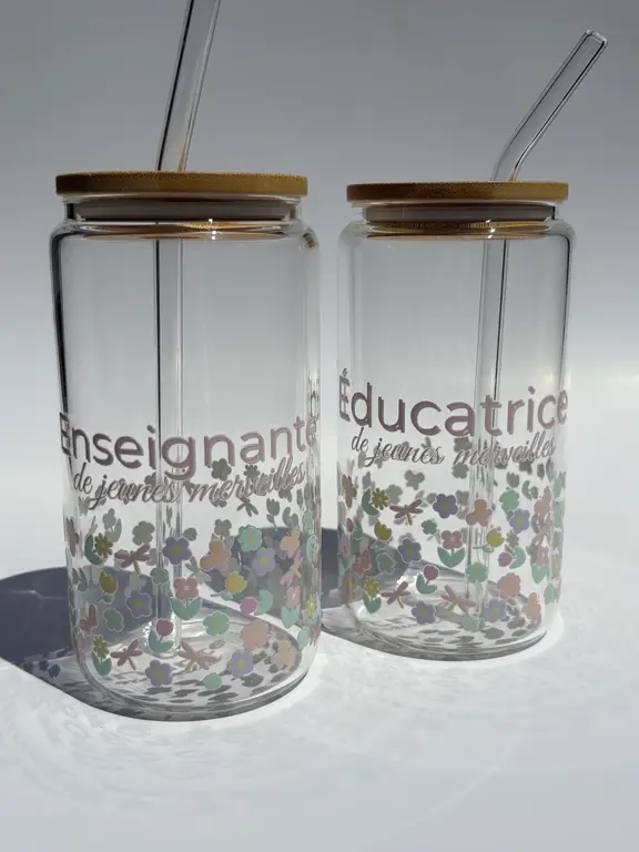 C.C CRÉATIONS BONHEUR CC CRÉATION - TUMBLER EN VERRE16 OZ - ENSEIGNANTE PASTEL
