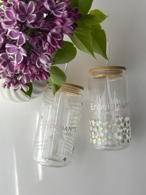 C.C CRÉATIONS BONHEUR CC CRÉATION - TUMBLER EN VERRE16 OZ - ENSEIGNANTE PASTEL