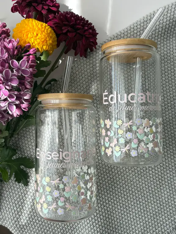 C.C CRÉATIONS BONHEUR CC CRÉATION - TUMBLER EN VERRE16 OZ - ENSEIGNANTE PASTEL