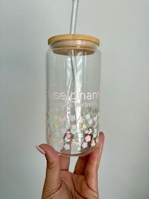 C.C CRÉATIONS BONHEUR CC CRÉATION - TUMBLER EN VERRE16 OZ - ENSEIGNANTE PASTEL