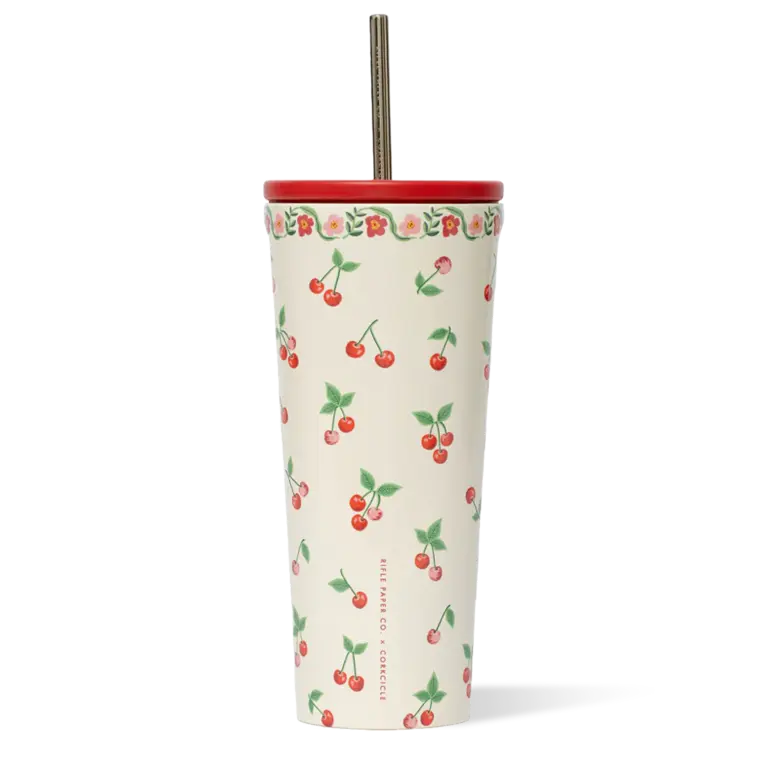CORKCICLE GOBELET AVEC PAILLE ISOTHERME X RIFLE PAPER - 24 OZ - CERISES