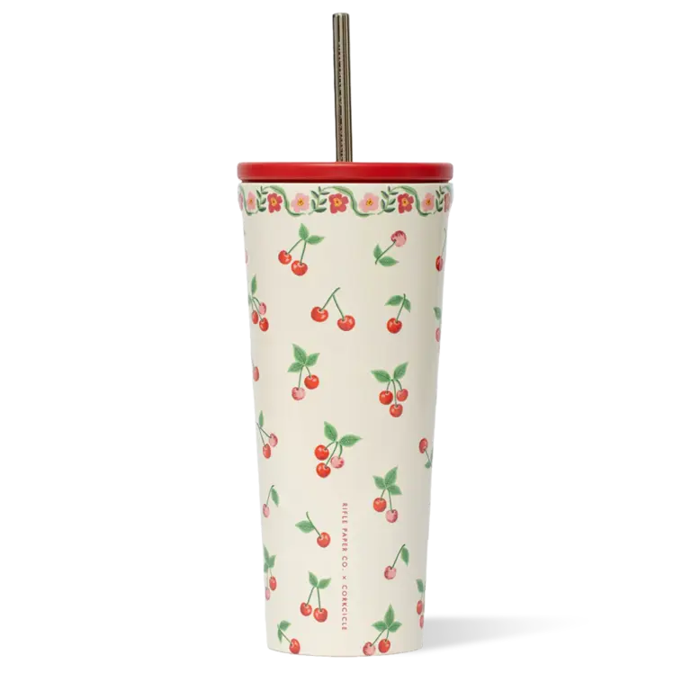 CORKCICLE GOBELET AVEC PAILLE ISOTHERME X RIFLE PAPER - 24 OZ - CERISES