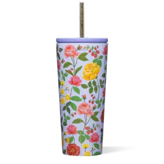 CORKCICLE GOBELET AVEC PAILLE ISOTHERME X RIFLE PAPER - 24 OZ - ROSES VIOLETTES