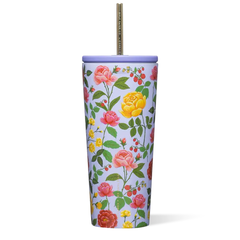 CORKCICLE GOBELET AVEC PAILLE ISOTHERME X RIFLE PAPER - 24 OZ - ROSES VIOLETTES