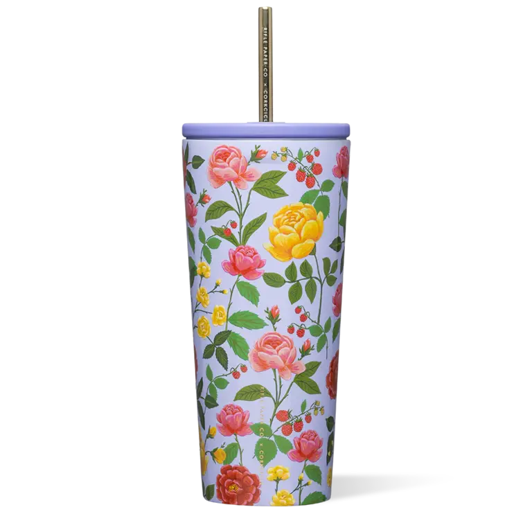CORKCICLE GOBELET AVEC PAILLE ISOTHERME X RIFLE PAPER - 24 OZ - ROSES VIOLETTES