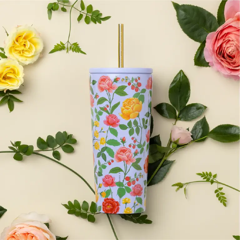CORKCICLE GOBELET AVEC PAILLE ISOTHERME X RIFLE PAPER - 24 OZ - ROSES VIOLETTES