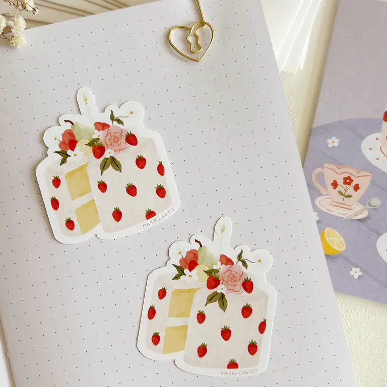 MARIE-LISE ILLUSTRATION AUTOCOLLANT DÉCOUPÉ - GÂTEAU AUX FRAISES