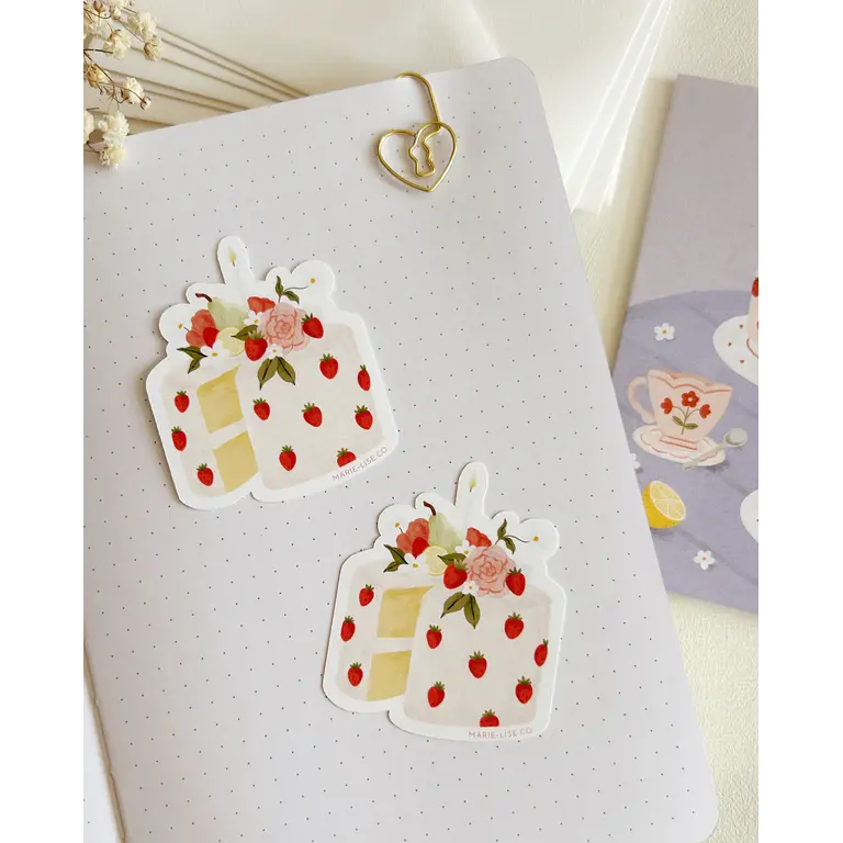 MARIE-LISE ILLUSTRATION AUTOCOLLANT DÉCOUPÉ - GÂTEAU AUX FRAISES