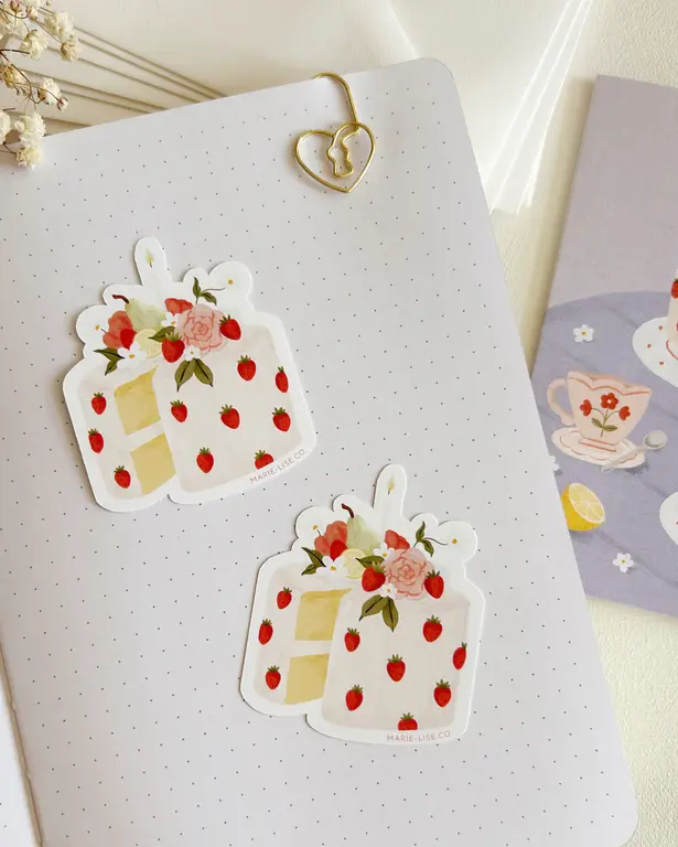 MARIE-LISE ILLUSTRATION AUTOCOLLANT DÉCOUPÉ - GÂTEAU AUX FRAISES