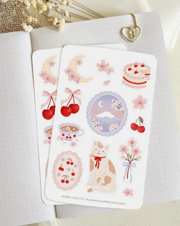 MARIE-LISE ILLUSTRATION  FEUILLES D'AUTOCOLLANTS - SAKURA