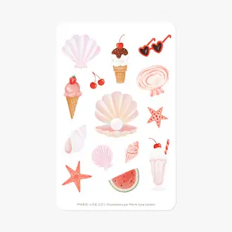 MARIE-LISE ILLUSTRATION FEUILLES D'AUTOCOLLANTS - JOURNÉE À LA PLAGE