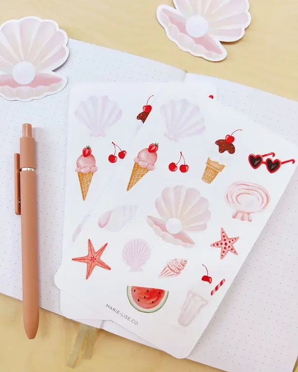 MARIE-LISE ILLUSTRATION  FEUILLES D'AUTOCOLLANTS - JOURNÉE À LA PLAGE