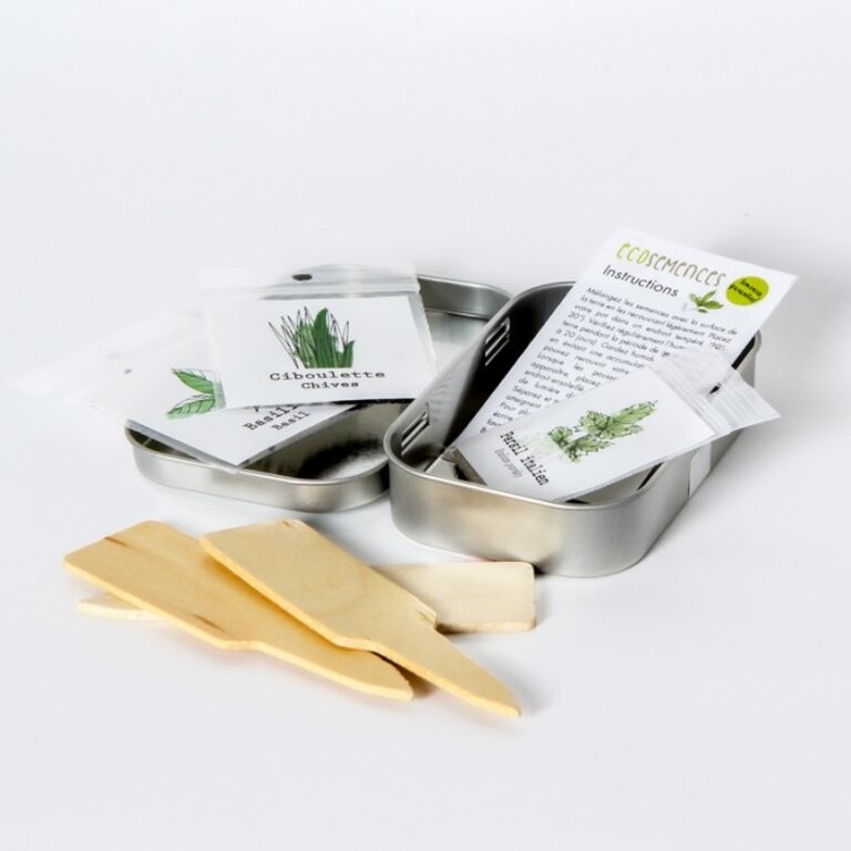 MANO VERDE MINI BOÎTE EN MÉTAL ÉCOSEMENCES - TRIO DE FINES HERBES