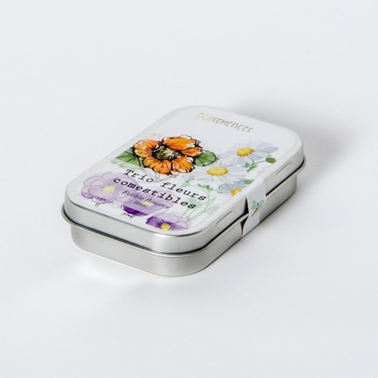 MANO VERDE MINI BOÎTE EN MÉTAL ÉCOSEMENCES - TRIO DE FLEURS COMESTIBLES