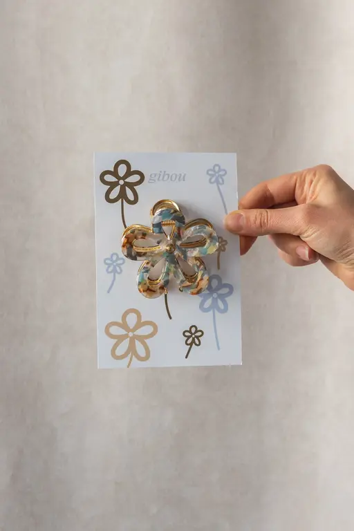 GIBOU GRANDE PINCE À CHEVEUX EN FLEUR - TORTOISE BLEU