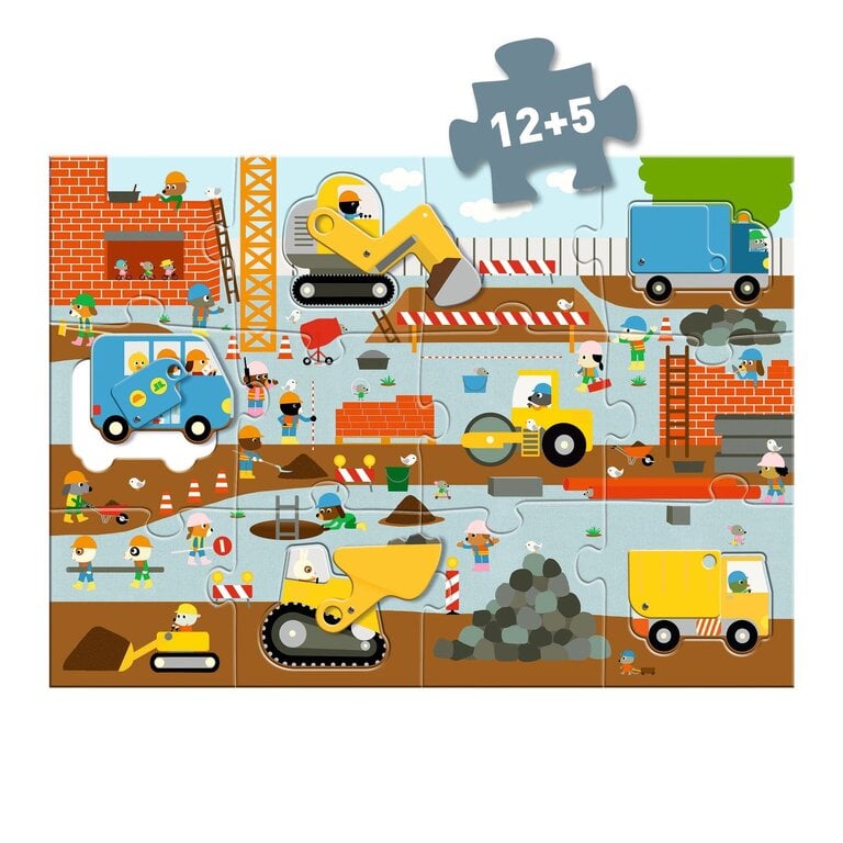 DJECO PUZZLE GÉANT - LE CHANTIER (12+5 PCS)