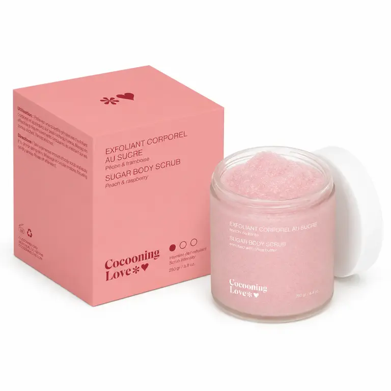 COCOONING LOVE EXFOLIANT CORPS AU SUCRE - PÊCHE ET FRAMBOISE