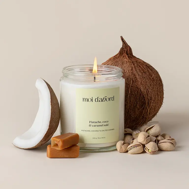 MOI D'ABORD BOUGIE DE SOJA - PISTACHE, COCO & CARAMEL SALÉ