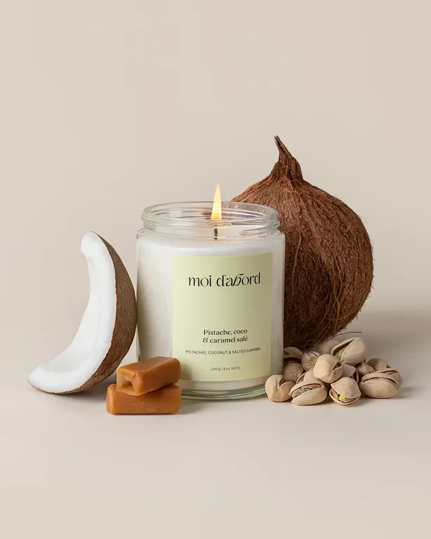 MOI D'ABORD BOUGIE DE SOJA - PISTACHE, COCO & CARAMEL SALÉ