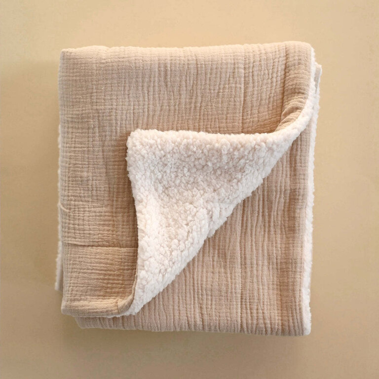 MINIKA COUVERTURE MOUSSELINE ET SHERPA - LATTE