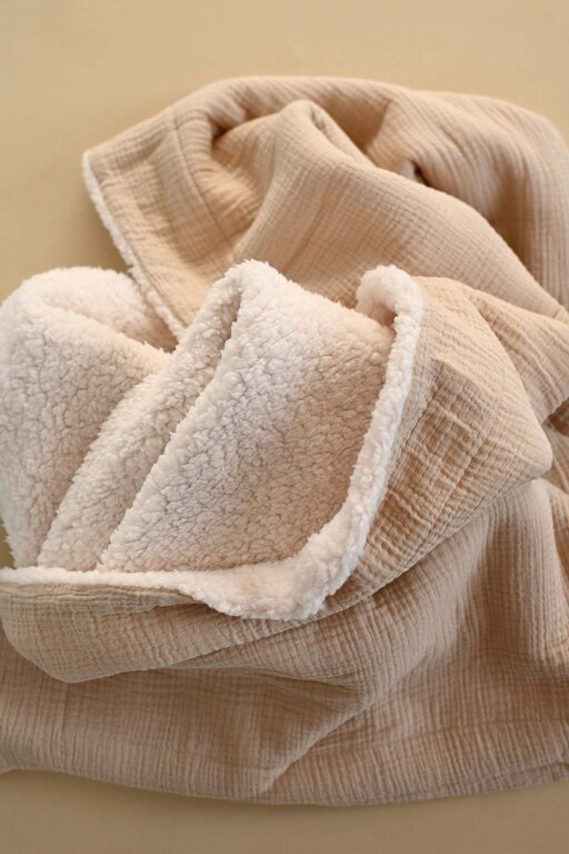 MINIKA COUVERTURE MOUSSELINE ET SHERPA - LATTE