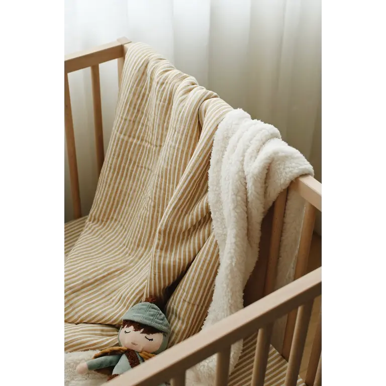 MINIKA COUVERTURE MOUSSELINE ET SHERPA - STRIPE BEIGE