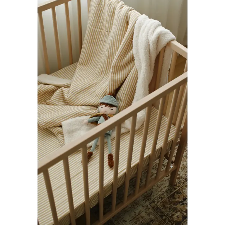 MINIKA COUVERTURE MOUSSELINE ET SHERPA - STRIPE BEIGE