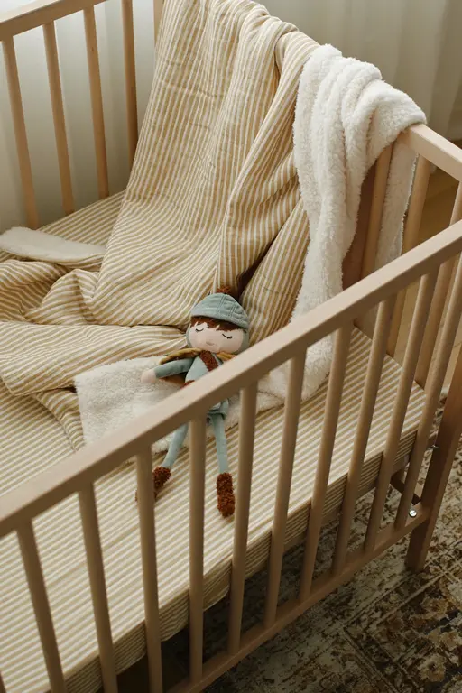 MINIKA COUVERTURE MOUSSELINE ET SHERPA - STRIPE BEIGE