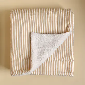 MINIKA COUVERTURE MOUSSELINE ET SHERPA -  STRIPE BEIGE