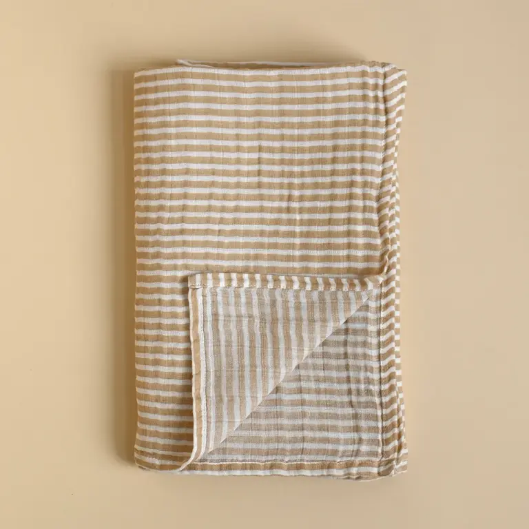 MINIKA COUVERTURE DE MOUSSELINE - STRIPE BEIGE