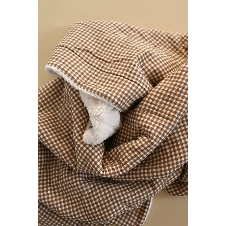 MINIKA COUVERTURE MOUSSELINE ET SHERPA - VICHY BRUN