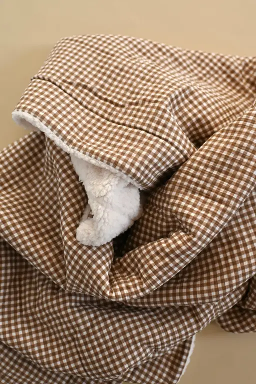 MINIKA COUVERTURE MOUSSELINE ET SHERPA - VICHY BRUN