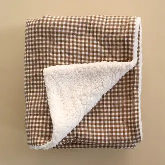 MINIKA COUVERTURE MOUSSELINE ET SHERPA - VICHY BRUN