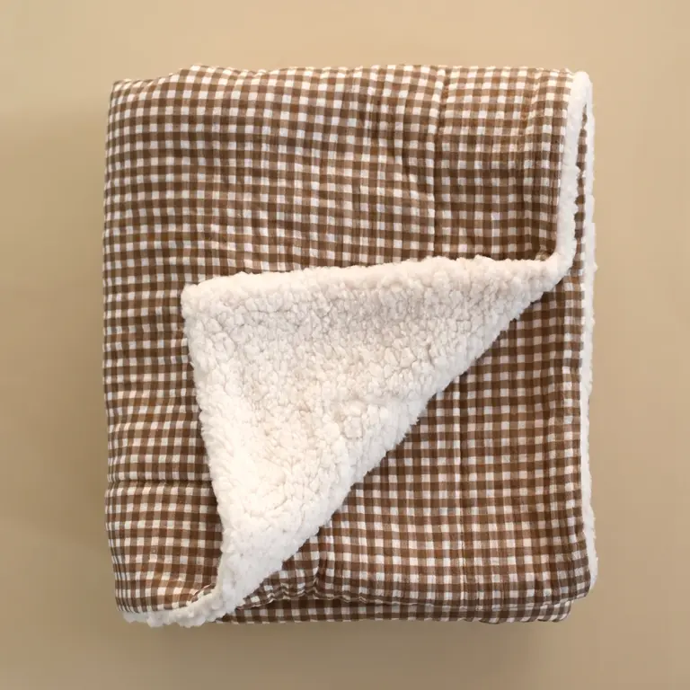 MINIKA COUVERTURE MOUSSELINE ET SHERPA - VICHY BRUN
