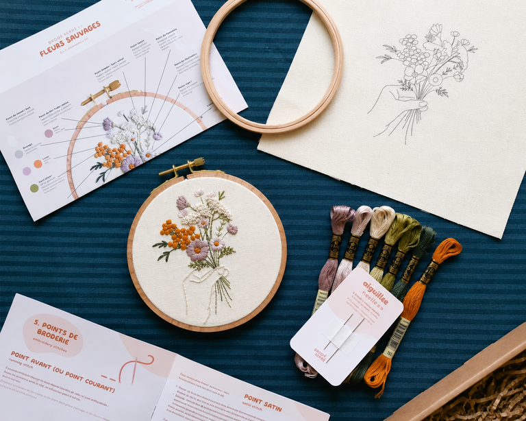 BRODÉ SERRÉ ENSEMBLE DE BRODERIE - FLEURS SAUVAGES NEUTRE