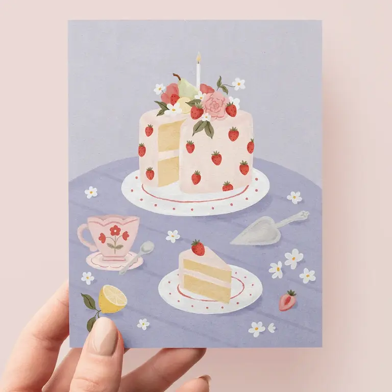 MARIE-LISE ILLUSTRATION CARTE DE SOUHAITS - GÂTEAU AUX FRAISES