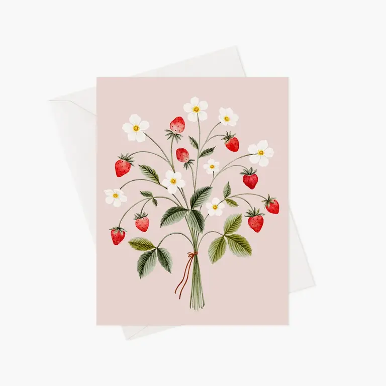 MARIE-LISE ILLUSTRATION CARTE DE SOUHAITS - BOUQUET DE FRAISES ROSES