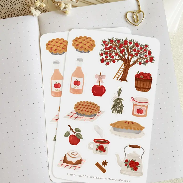 MARIE-LISE ILLUSTRATION FEUILLES D'AUTOCOLLANTS - LE TEMPS DES POMMES