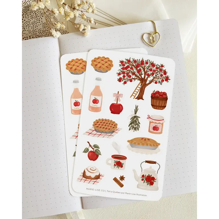 MARIE-LISE ILLUSTRATION FEUILLES D'AUTOCOLLANTS - LE TEMPS DES POMMES