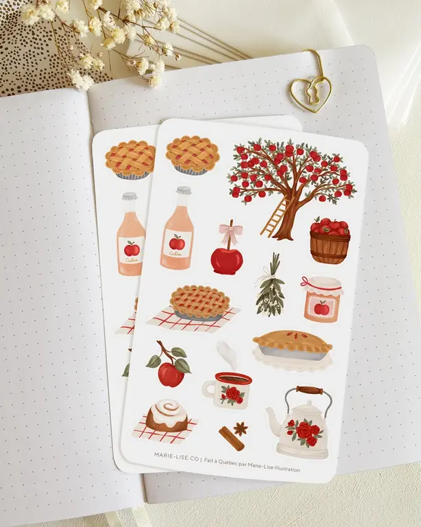 MARIE-LISE ILLUSTRATION FEUILLES D'AUTOCOLLANTS - LE TEMPS DES POMMES