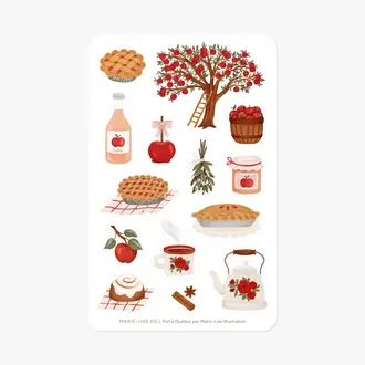 MARIE-LISE ILLUSTRATION FEUILLES D'AUTOCOLLANTS - LE TEMPS DES POMMES