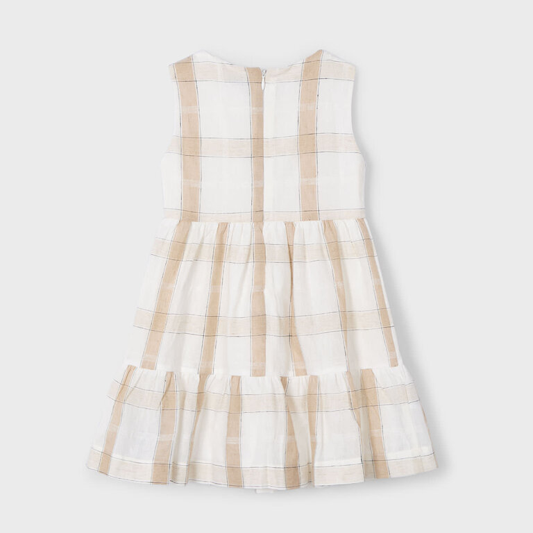 MAYORAL ROBE EN LIN À CARREAUX - BEIGE