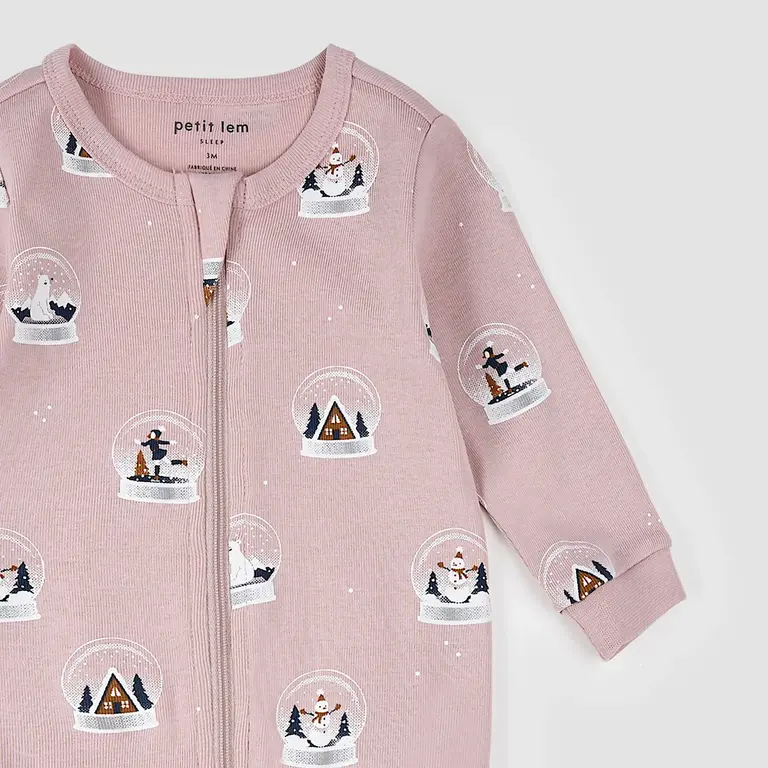 PETIT LEM PYJAMA À PATTES À IMPRIMÉ DE BOULE À NEIGE - ROSE