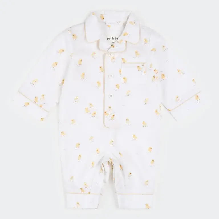 PETIT LEM POPLIN SHIRT ONESIE PAJAMA CHICK PRINT - WHITE