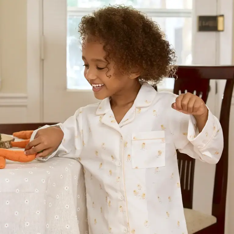 PETIT LEM PYJAMA 2 PIÈCES CHEMISIER EN POPELINE À IMPRIMÉ DE POUSSINS - BLANC