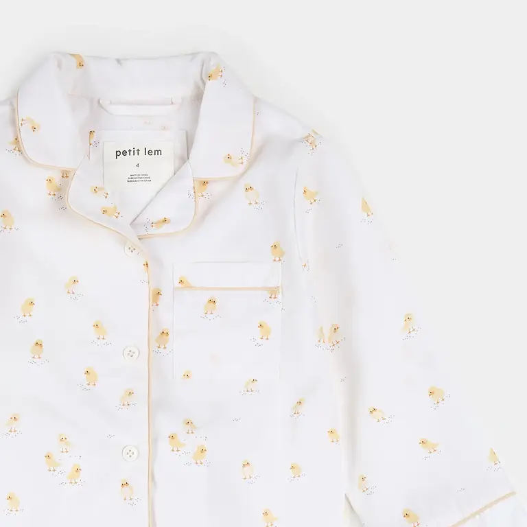 PETIT LEM PYJAMA 2 PIÈCES CHEMISIER EN POPELINE À IMPRIMÉ DE POUSSINS - BLANC