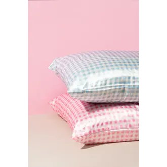 PIXIE WOO TAIE D'OREILLER EN SATIN - ROSE À CARREAUX