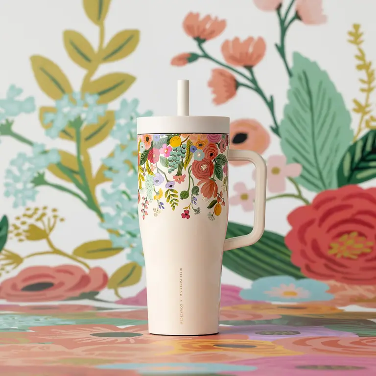CORKCICLE GOBELET AVEC PAILLE ISOTHERME X RIFLE PAPER - 22 OZ - GARDEN PARTY
