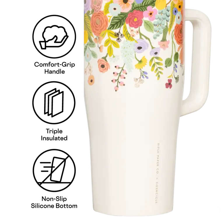 CORKCICLE GOBELET AVEC PAILLE ISOTHERME X RIFLE PAPER - 22 OZ - GARDEN PARTY